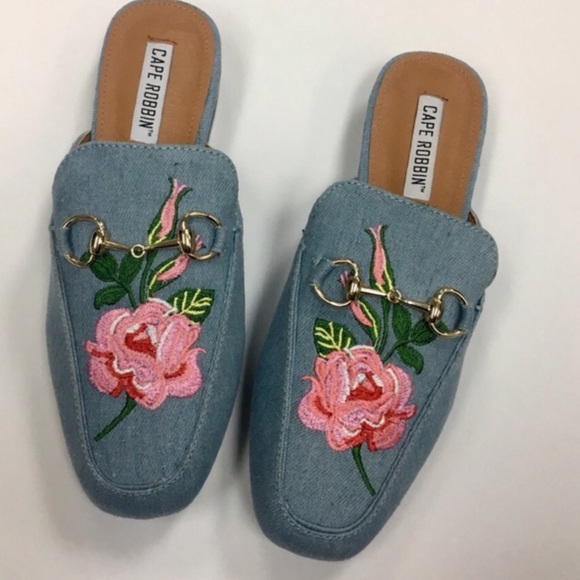 DEMIN FLORAL EMBROIDERED MULE FLATS - Picture 6 of 6